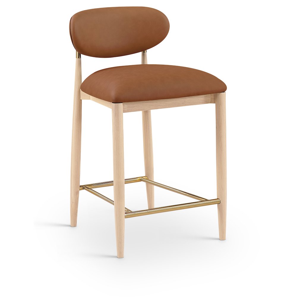 Riccio Cognac Vegan Leather Upholstered Stool