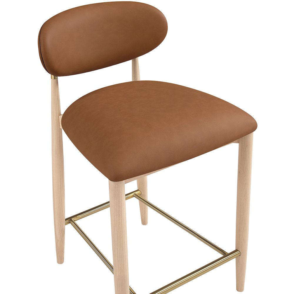 Riccio Cognac Vegan Leather Upholstered Stool