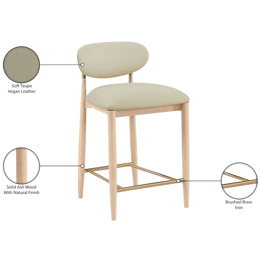 Riccio Taupe Vegan Leather Upholstered Stool