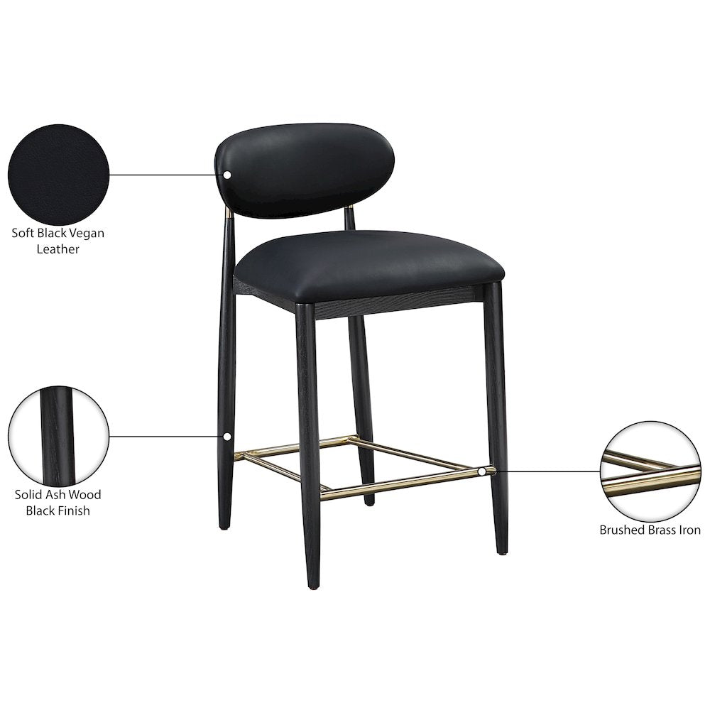 Riccio Black Vegan Leather Upholstered Stool