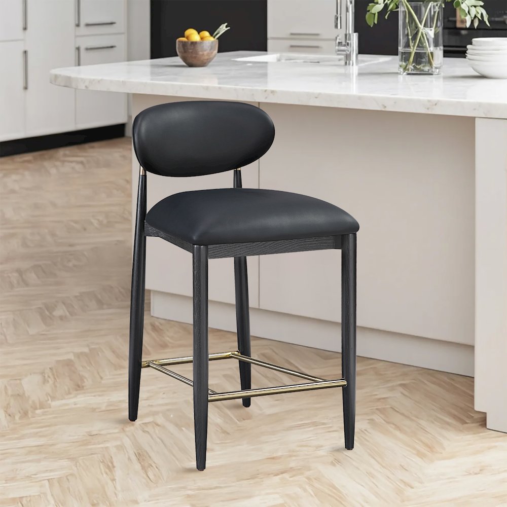 Riccio Black Vegan Leather Upholstered Stool