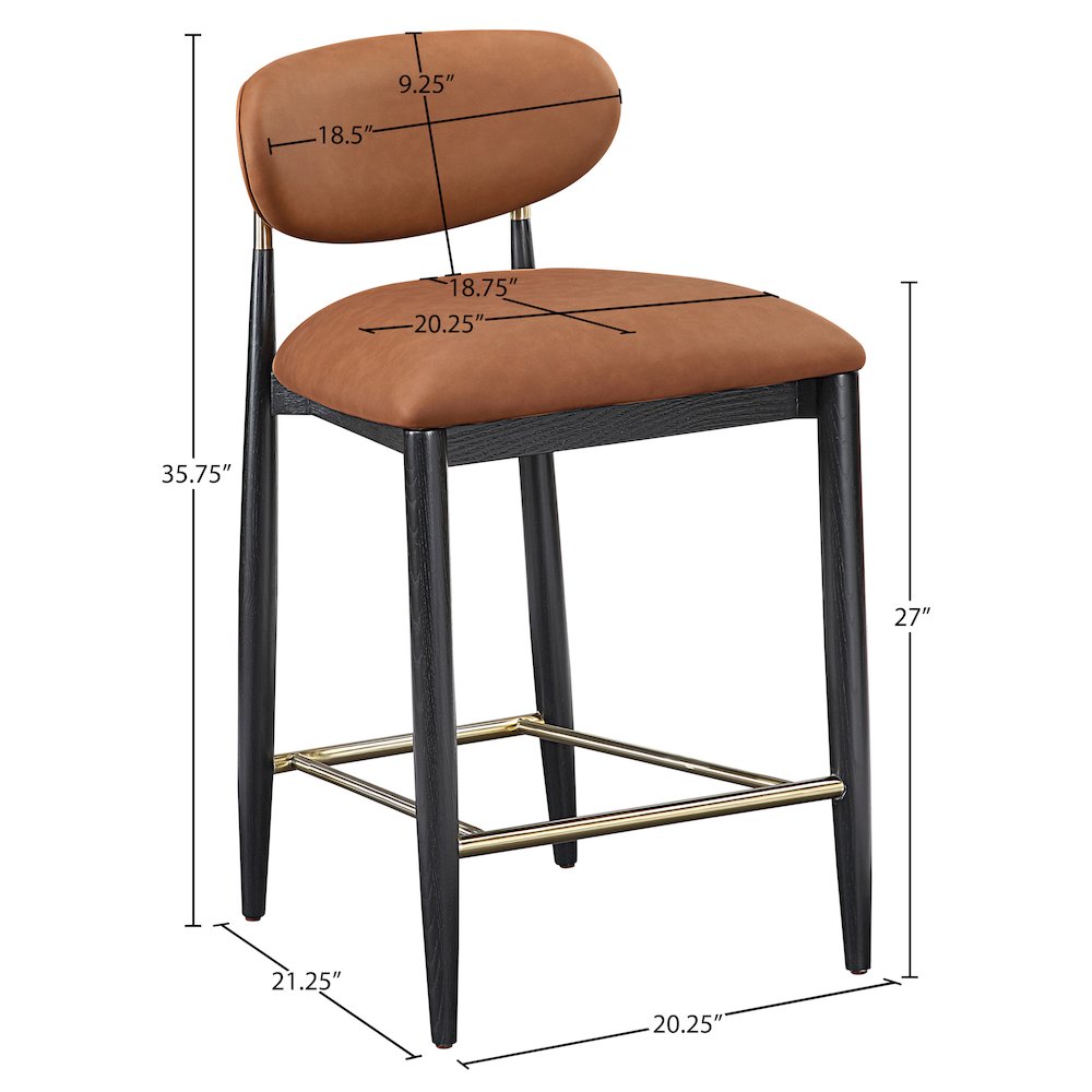 Riccio Cognac Vegan Leather Upholstered Stool