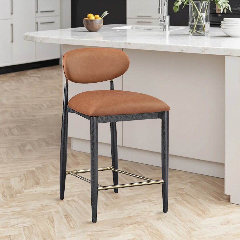Riccio Cognac Vegan Leather Upholstered Stool