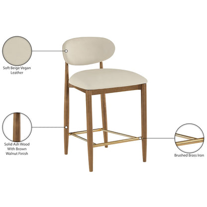 Riccio Beige Vegan Leather Upholstered Stool