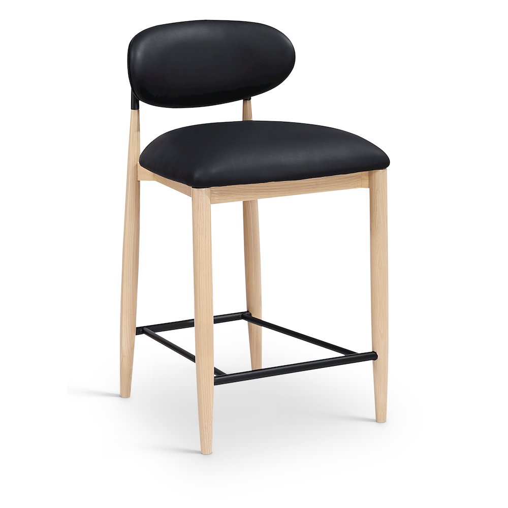 Riccio Black Vegan Leather Upholstered Stool