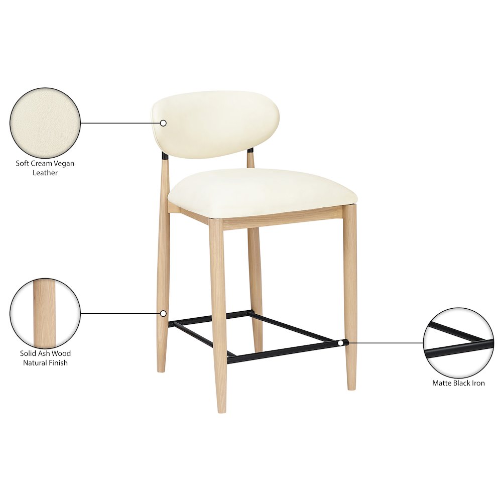 Riccio Cream Vegan Leather Upholstered Stool