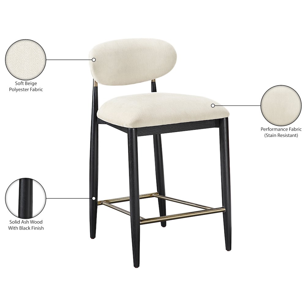 Riccio Beige Performance Fabric Upholstered Stool