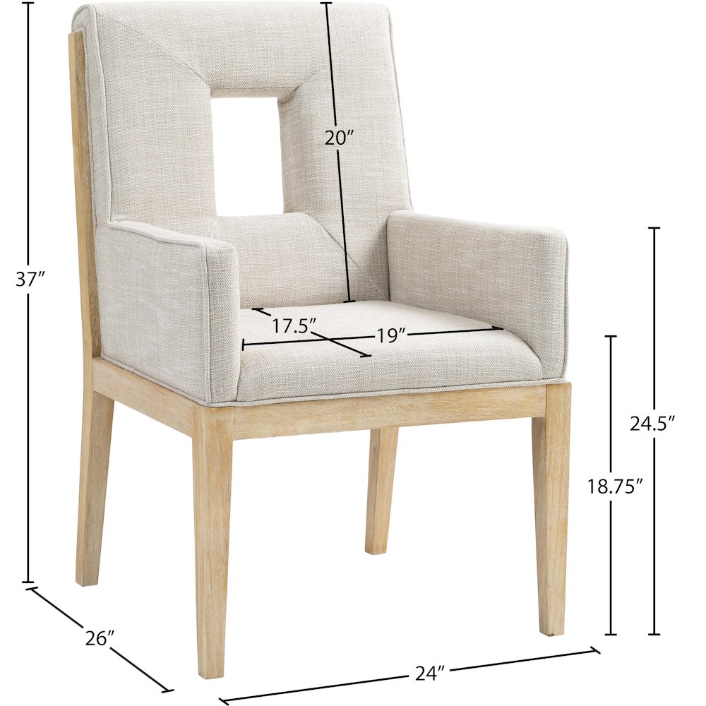 Gwendolyn Cream Linen Textured Fabric Dining Arm Chair