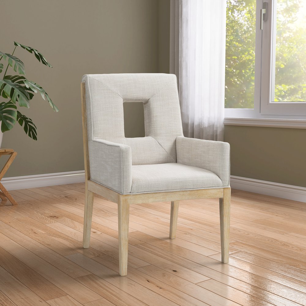 Gwendolyn Cream Linen Textured Fabric Dining Arm Chair