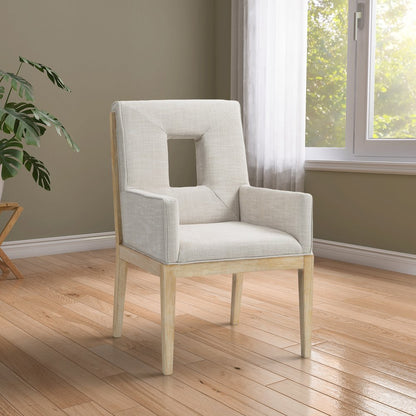 Gwendolyn Cream Linen Textured Fabric Dining Arm Chair