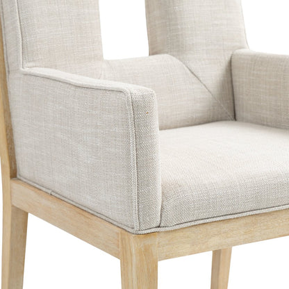 Gwendolyn Cream Linen Textured Fabric Dining Arm Chair
