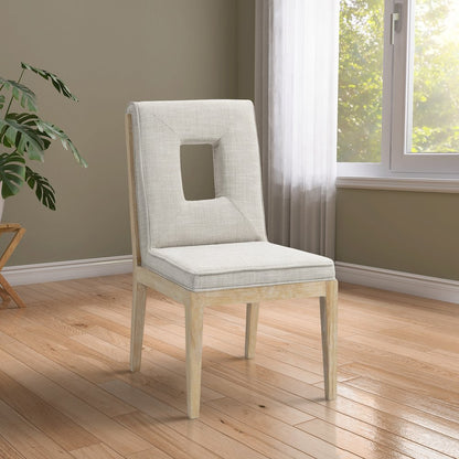 Gwendolyn Cream Linen Textured Fabric Dining Side Chair, Set of 2