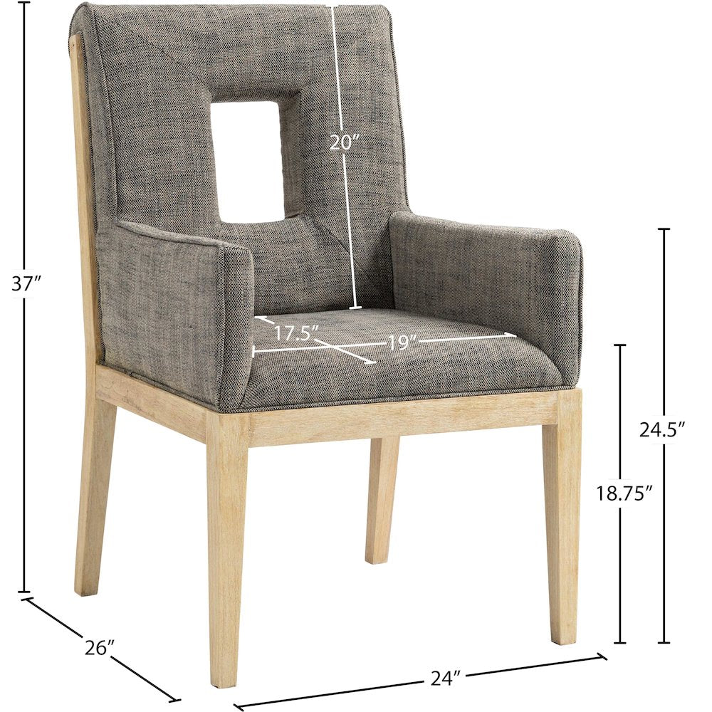 Gwendolyn Grey Linen Textured Fabric Dining Arm Chair
