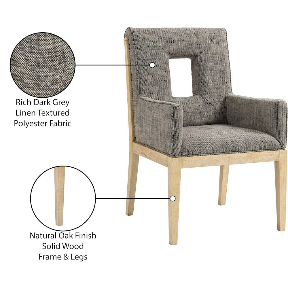 Gwendolyn Grey Linen Textured Fabric Dining Arm Chair