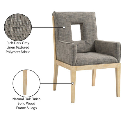 Gwendolyn Grey Linen Textured Fabric Dining Arm Chair