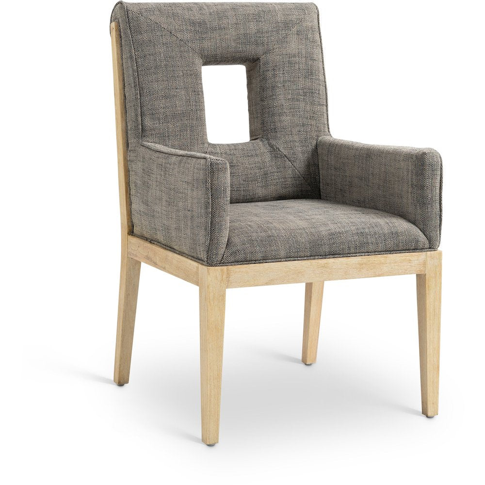 Gwendolyn Grey Linen Textured Fabric Dining Arm Chair