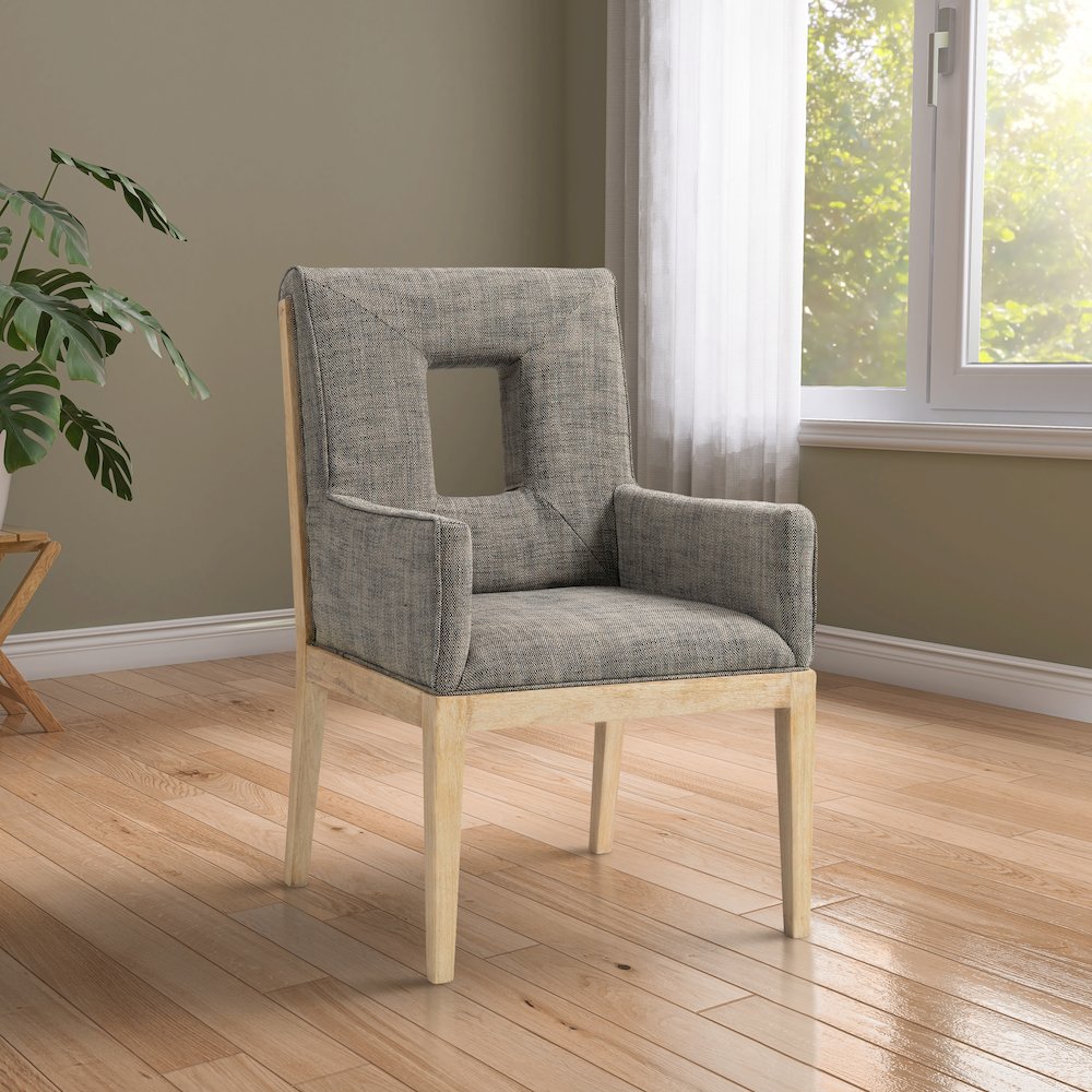 Gwendolyn Grey Linen Textured Fabric Dining Arm Chair