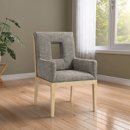 Gwendolyn Grey Linen Textured Fabric Dining Arm Chair