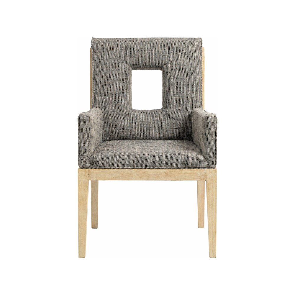 Gwendolyn Grey Linen Textured Fabric Dining Arm Chair