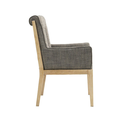 Gwendolyn Grey Linen Textured Fabric Dining Arm Chair