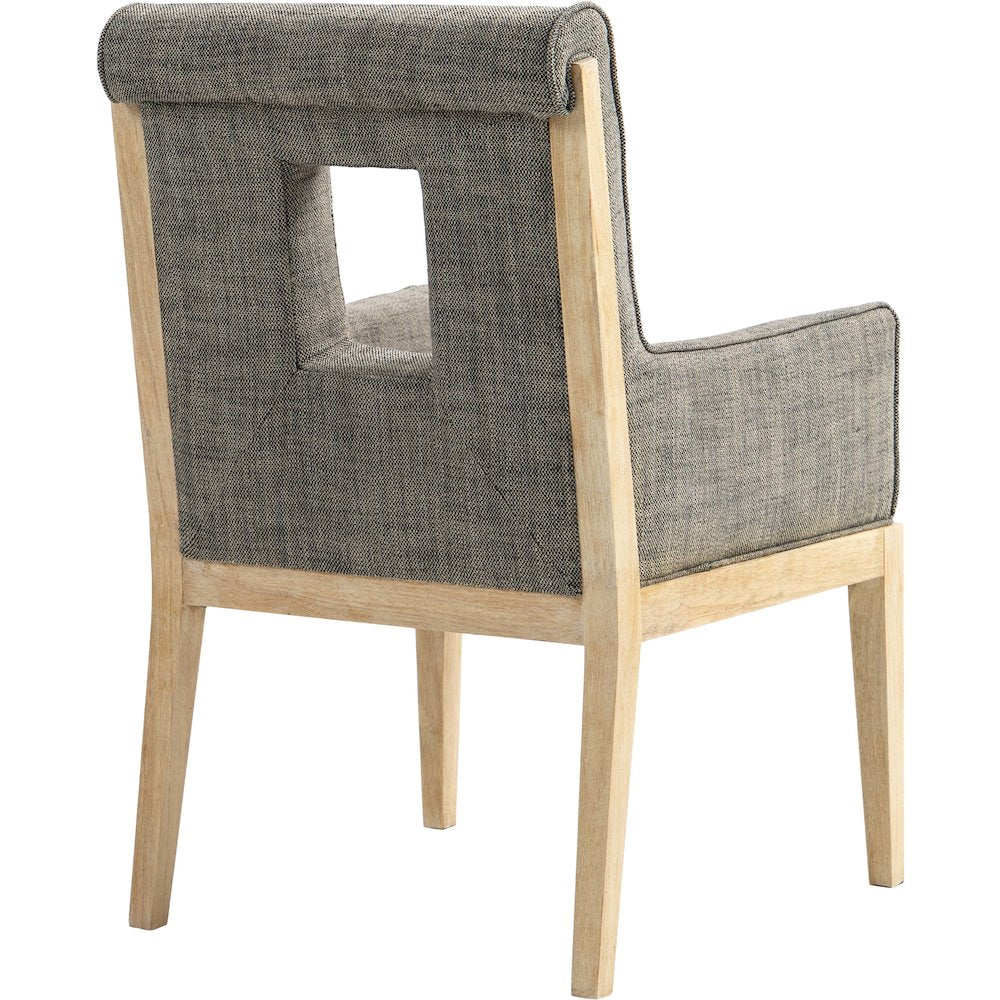 Gwendolyn Grey Linen Textured Fabric Dining Arm Chair
