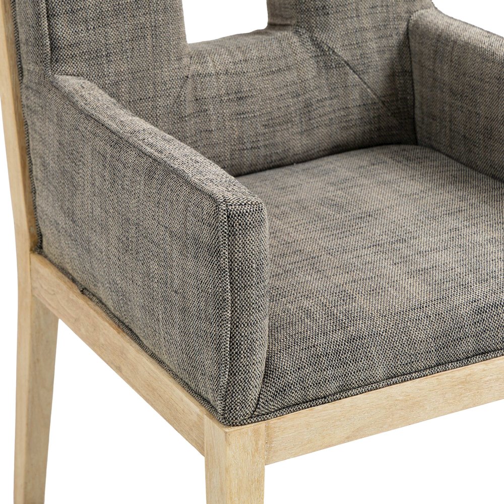 Gwendolyn Grey Linen Textured Fabric Dining Arm Chair