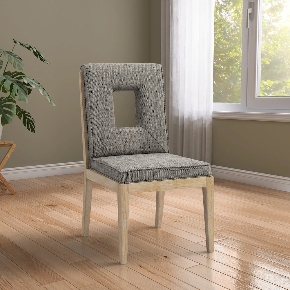 Gwendolyn Grey Linen Textured Fabric Dining Side Chair, Set of 2