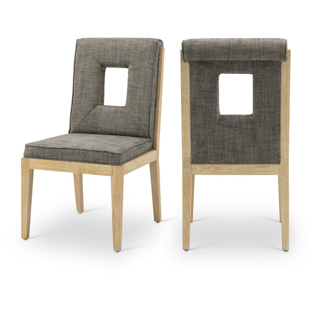Gwendolyn Grey Linen Textured Fabric Dining Side Chair, Set of 2