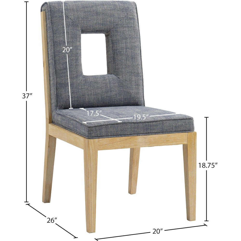 Gwendolyn Navy Linen Textured Fabric Dining Side Chair, Set of 2