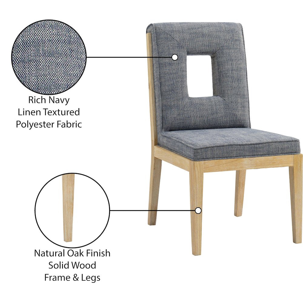 Gwendolyn Navy Linen Textured Fabric Dining Side Chair, Set of 2