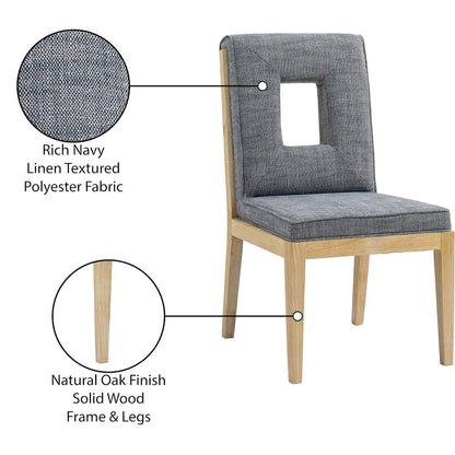 Gwendolyn Navy Linen Textured Fabric Dining Side Chair, Set of 2