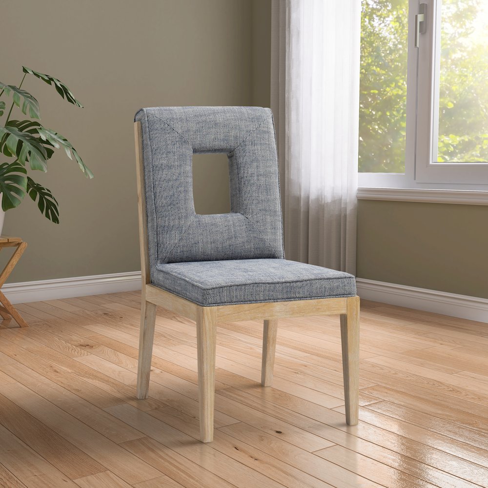 Gwendolyn Navy Linen Textured Fabric Dining Side Chair, Set of 2