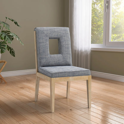 Gwendolyn Navy Linen Textured Fabric Dining Side Chair, Set of 2