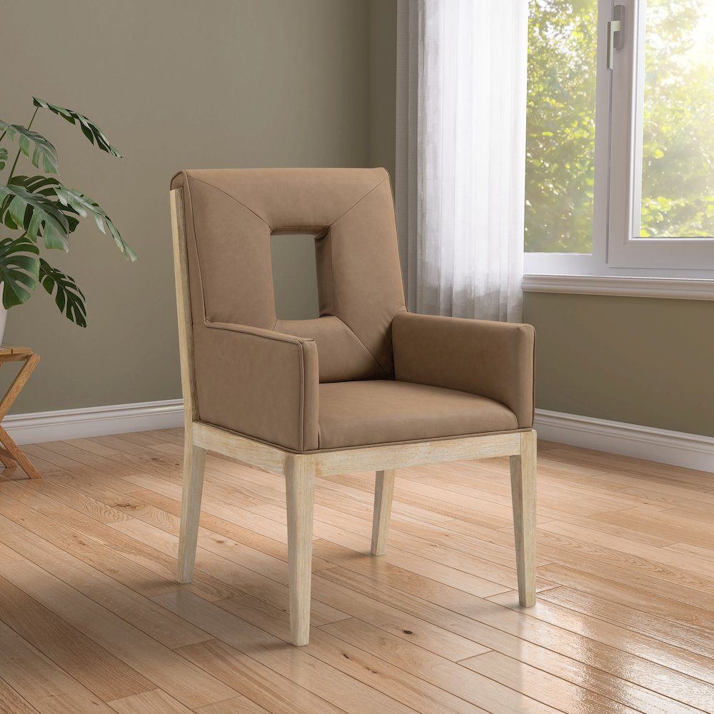 Gwendolyn Brown Vegan Leather Dining Arm Chair