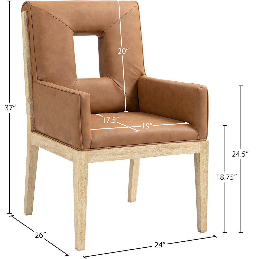 Gwendolyn Cognac Vegan Leather Dining Arm Chair