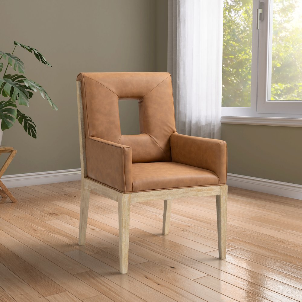 Gwendolyn Cognac Vegan Leather Dining Arm Chair
