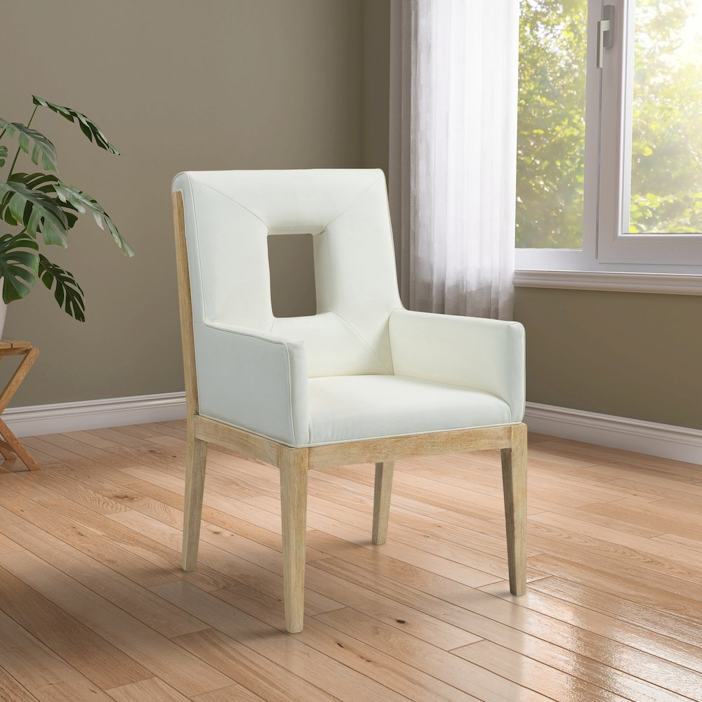 Gwendolyn Cream Vegan Leather Dining Arm Chair