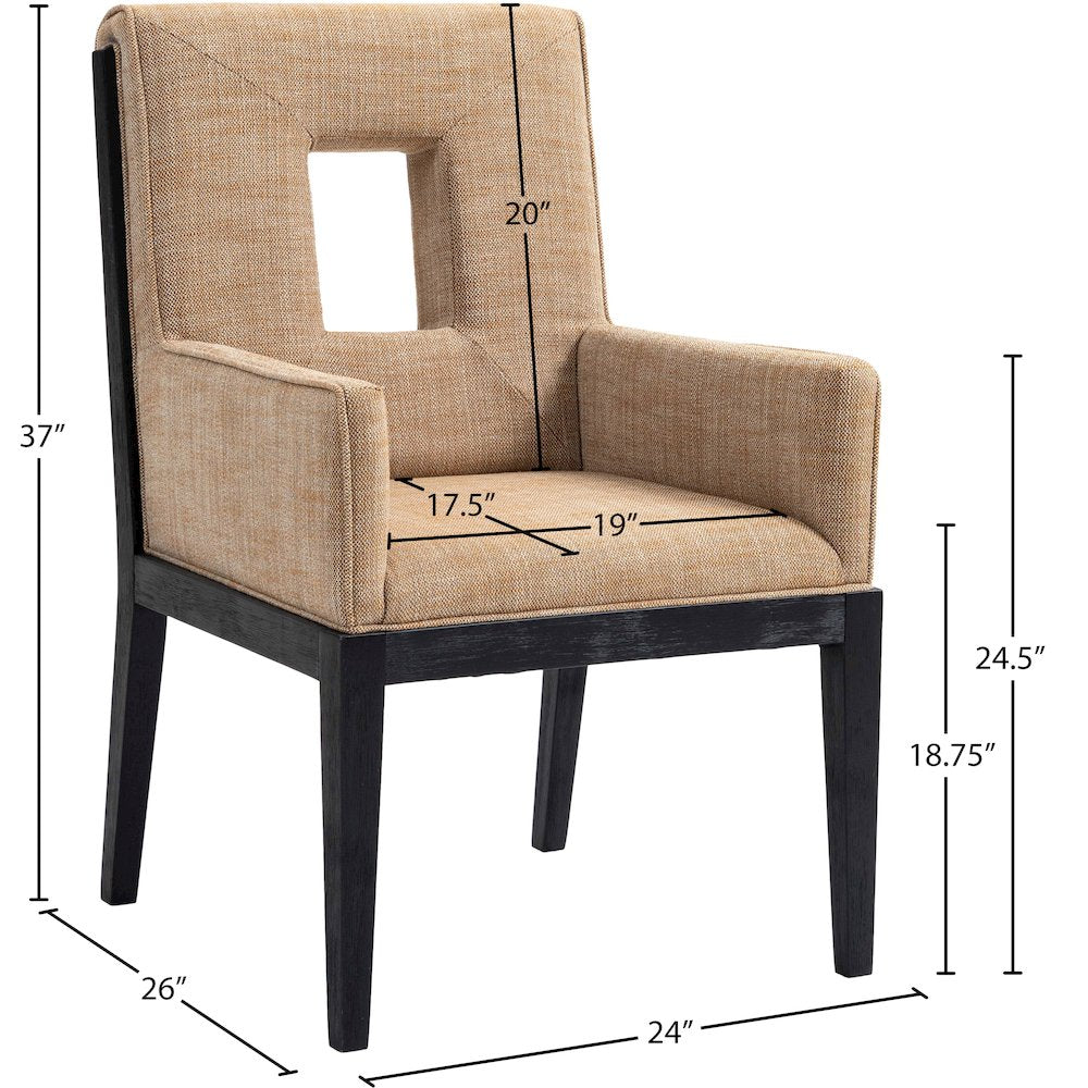 Gwendolyn Cognac Linen Textured Fabric Dining Arm Chair