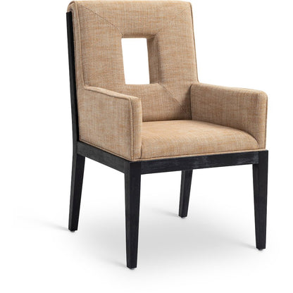 Gwendolyn Cognac Linen Textured Fabric Dining Arm Chair