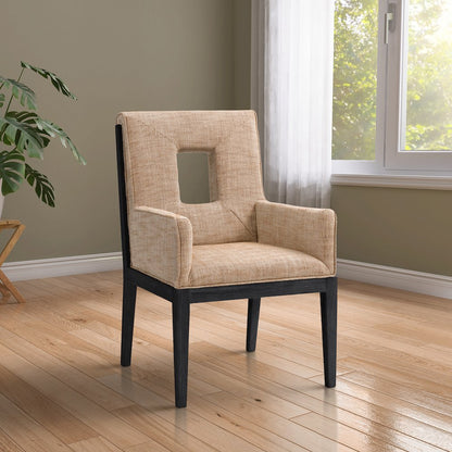 Gwendolyn Cognac Linen Textured Fabric Dining Arm Chair