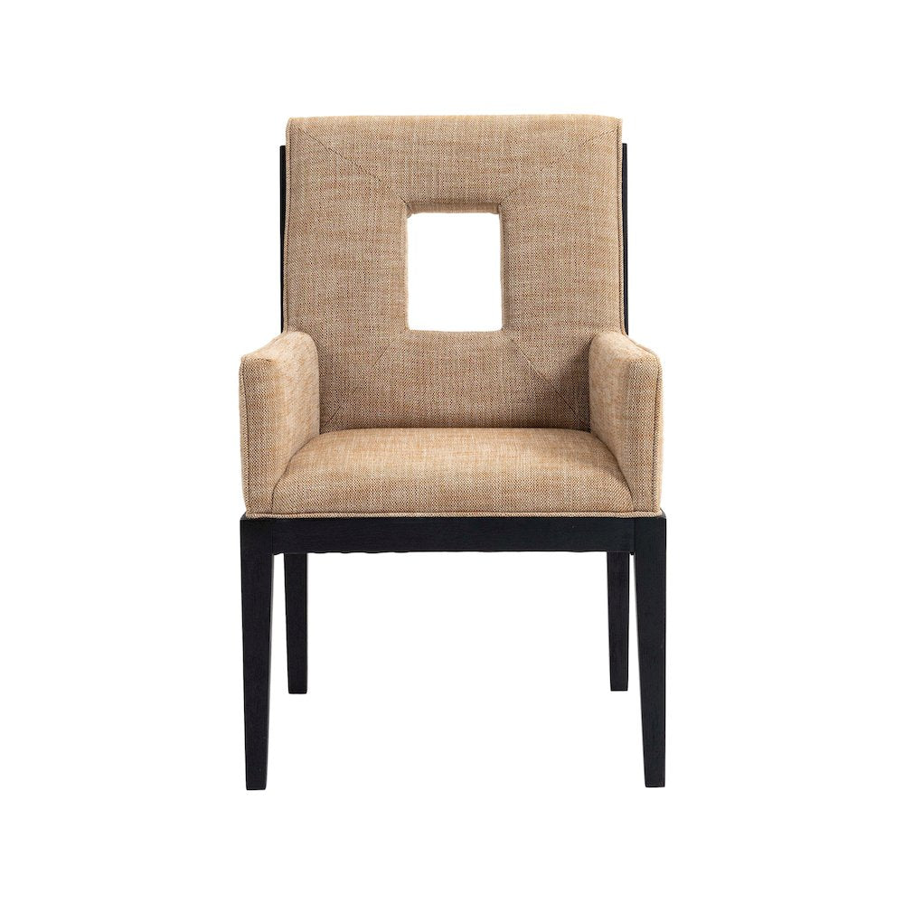 Gwendolyn Cognac Linen Textured Fabric Dining Arm Chair