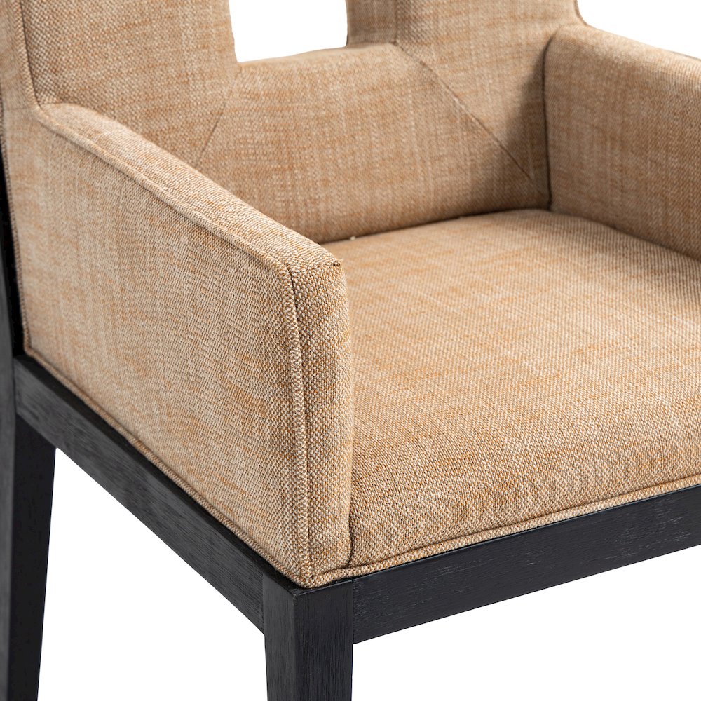 Gwendolyn Cognac Linen Textured Fabric Dining Arm Chair
