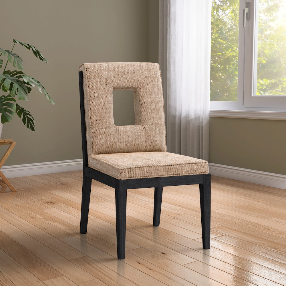 Gwendolyn Cognac Linen Textured Fabric Dining Side Chair, Set of 2