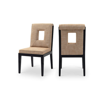 Gwendolyn Cognac Linen Textured Fabric Dining Side Chair, Set of 2