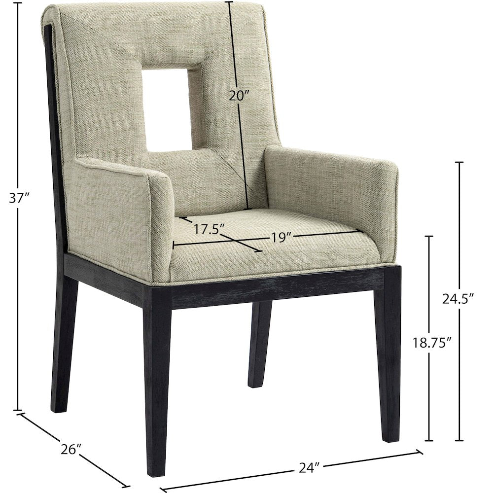Gwendolyn Green Linen Textured Fabric Dining Arm Chair