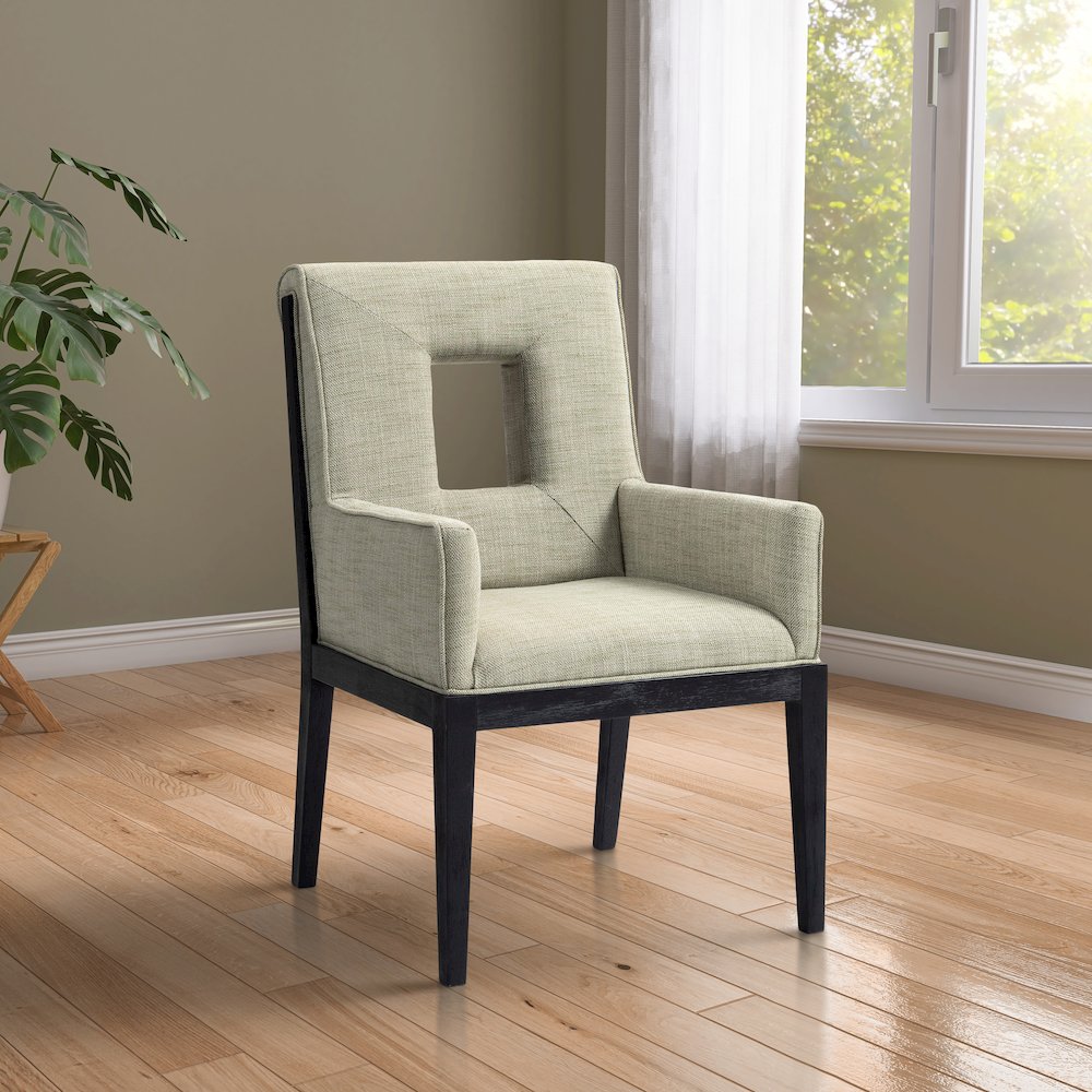 Gwendolyn Green Linen Textured Fabric Dining Arm Chair