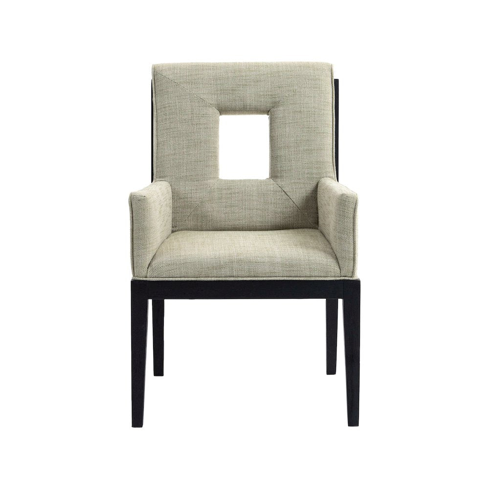 Gwendolyn Green Linen Textured Fabric Dining Arm Chair