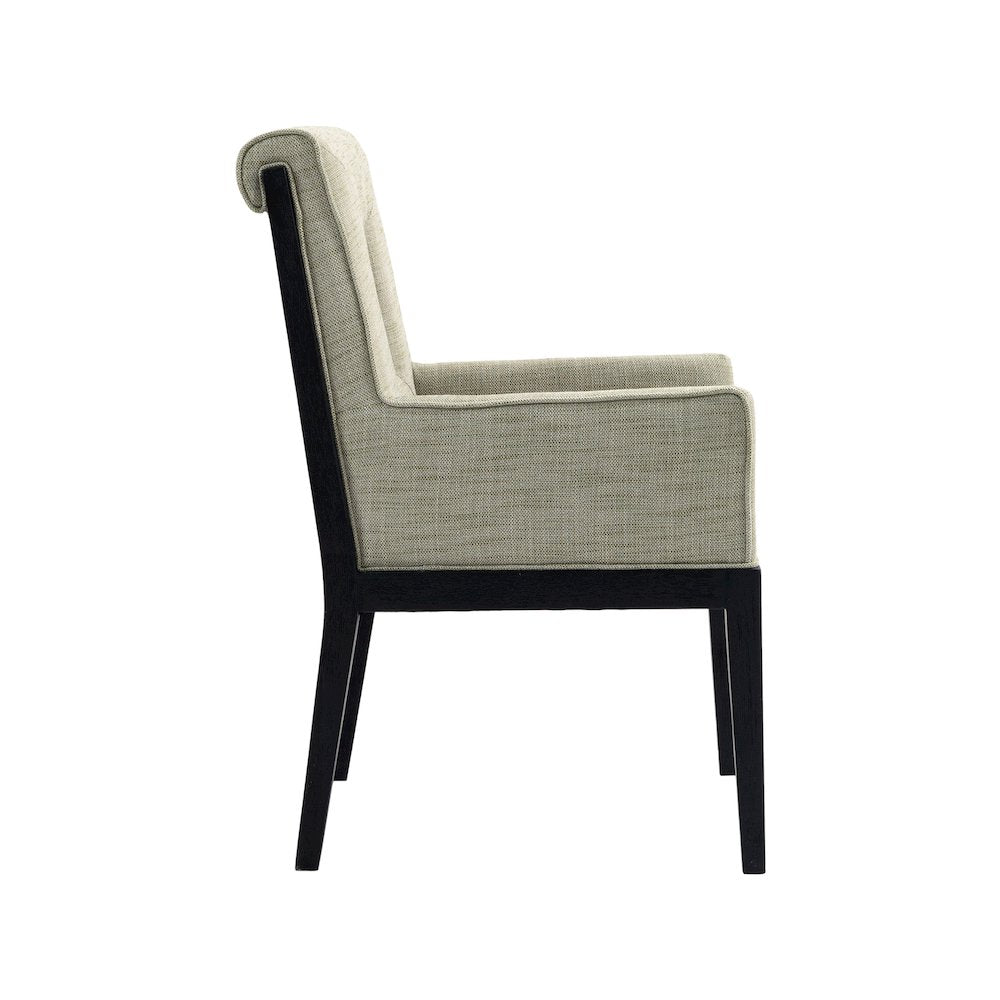 Gwendolyn Green Linen Textured Fabric Dining Arm Chair