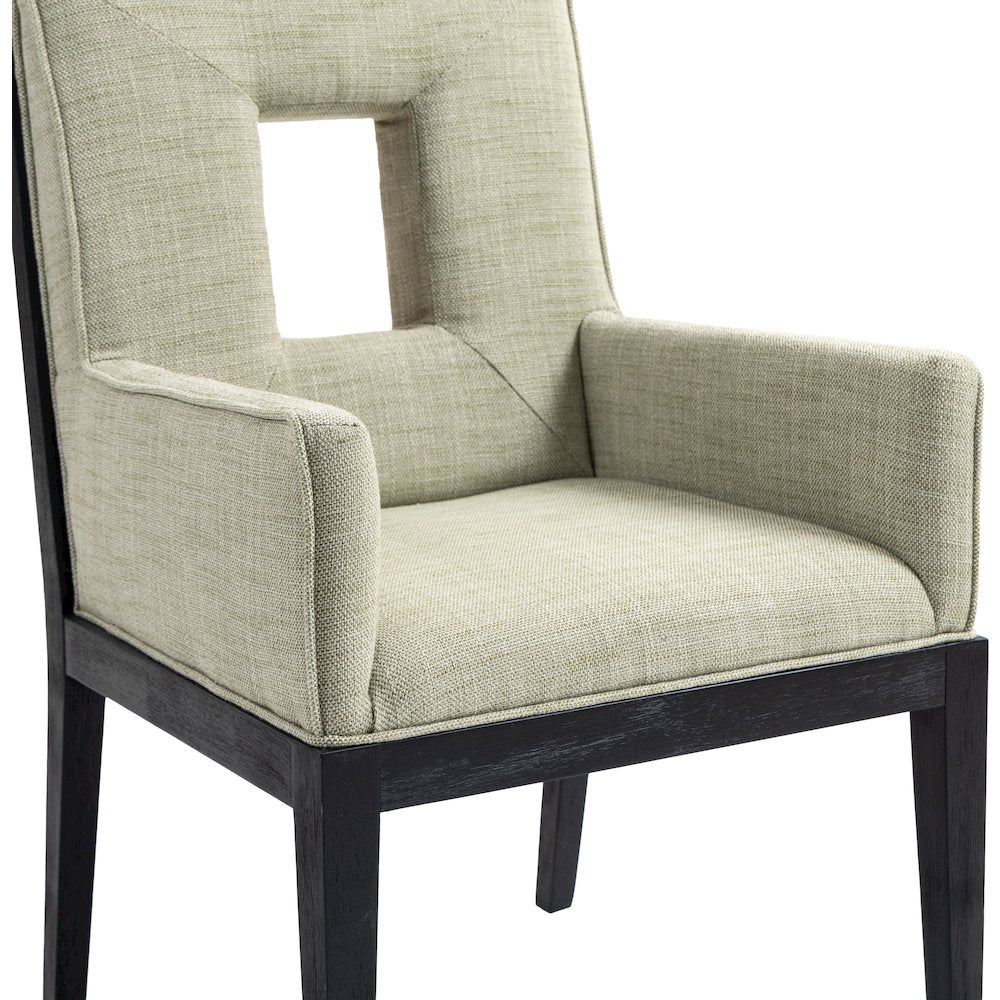 Gwendolyn Green Linen Textured Fabric Dining Arm Chair