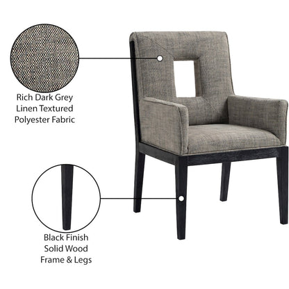 Gwendolyn Grey Linen Textured Fabric Dining Arm Chair
